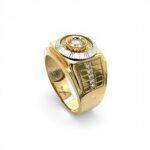 14k Yellow Gold Patterned Rolex Square Cz Signet Ring - Image 5