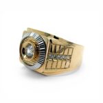 14k Yellow Gold Patterned Rolex Square Cz Signet Ring - Image 3