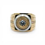 14k Yellow Gold Patterned Rolex Square Cz Signet Ring