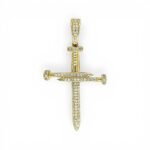 14k Yellow Gold Cz Nail Cross Pendant