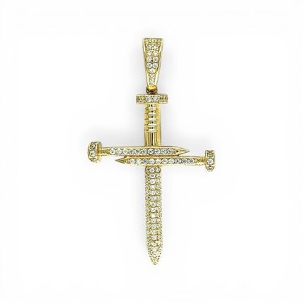 14k Yellow Gold Cz Nail Cross Pendant