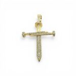 14k Yellow Gold Cz Nail Cross Pendant - Image 2