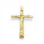 14k Yellow Gold Barked Crucifix Cross Pendant