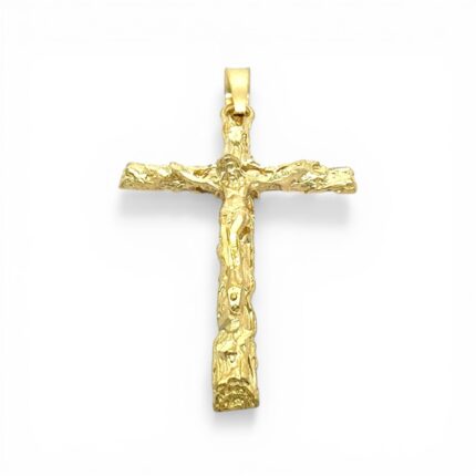 14k Yellow Gold Barked Crucifix Cross Pendant