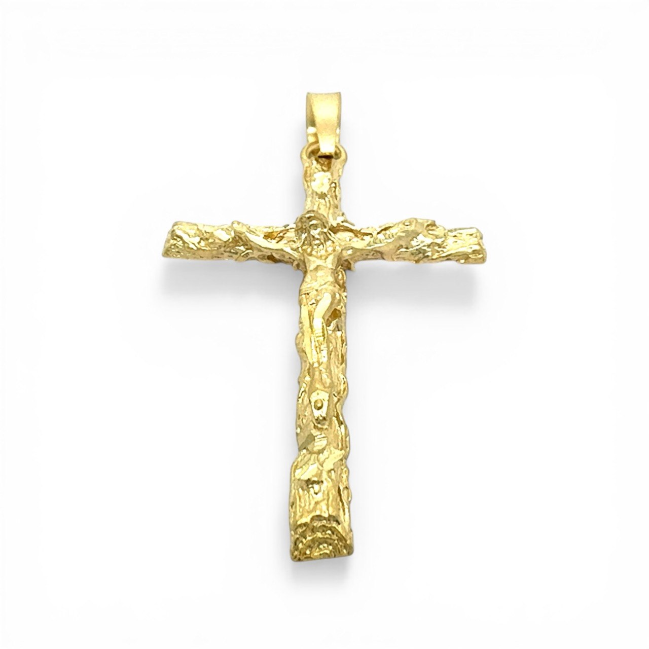 14k Yellow Gold Barked Crucifix Cross Pendant - Image 1