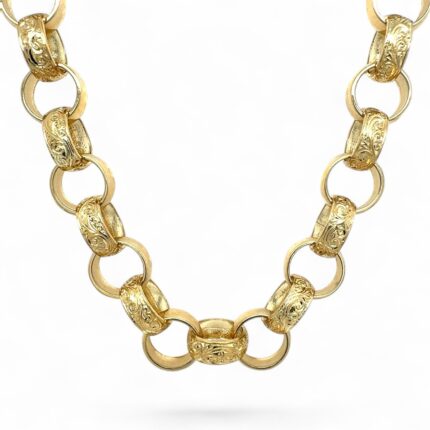 9k Yellow Gold Light Weight Solid Belcher Chain Patterned and Plain Links - 13.50 mm