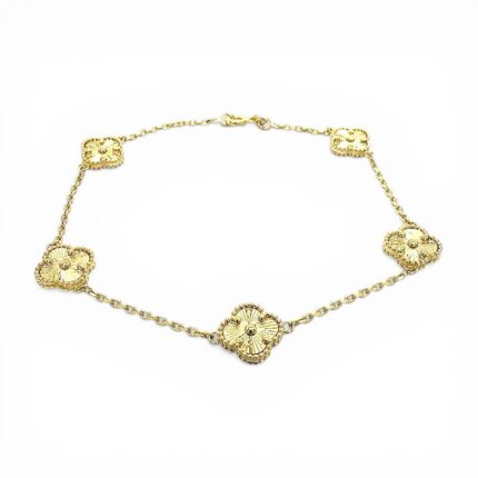 14k Yellow Gold Solid Patterned Clover Bracelet - 10 mm