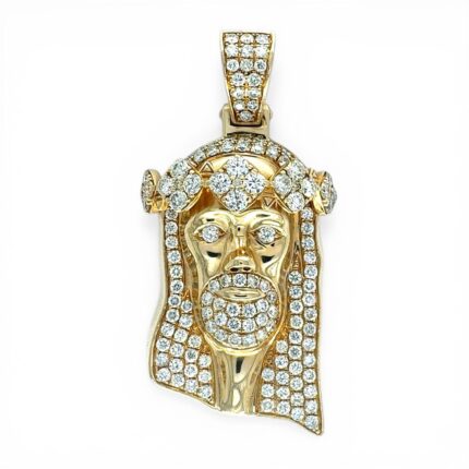 14k Yellow Gold Jesus Pendant Set With Lab Diamonds - 3.64 ct