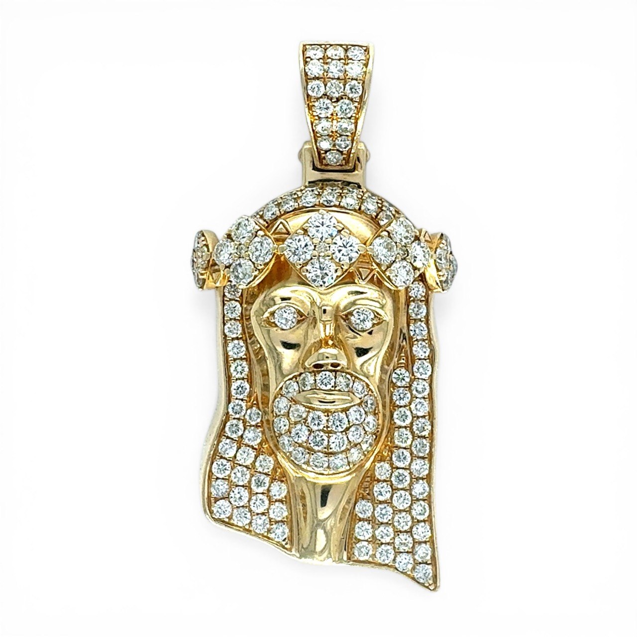 photo_5958679451874823473_y 14k Yellow Gold Jesus Pendant Set With Lab Diamonds - 3.64 ct - Image 1