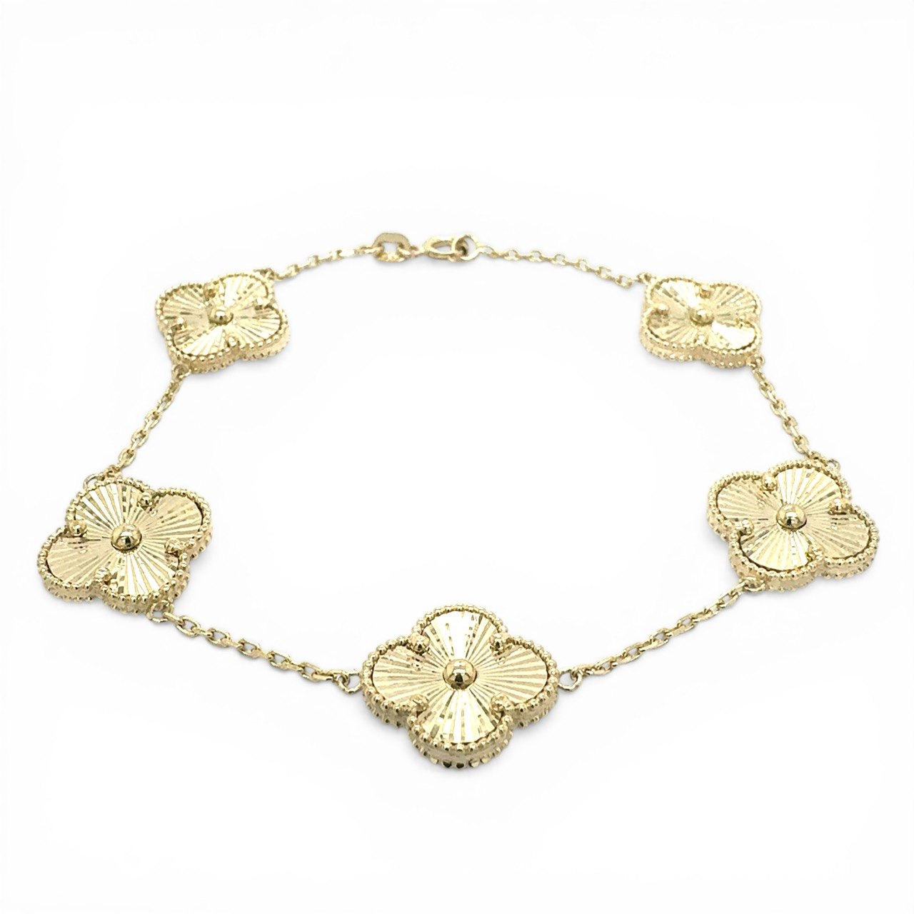 14k Yellow Gold Solid Patterned Clover Bracelet - 14 mm - Image 1