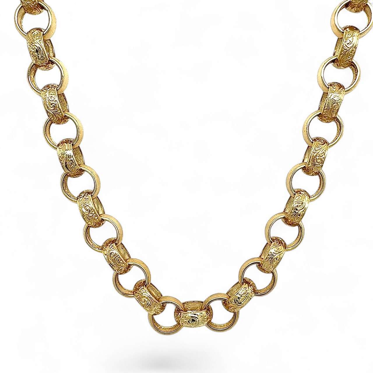 9k Yellow Gold Solid belcher chain solid patterned and plain links. 9k Yellow Gold Solid belcher chain solid patterned and plain links.