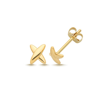 9k Yellow Gold "X" Shaped Stud Earrings