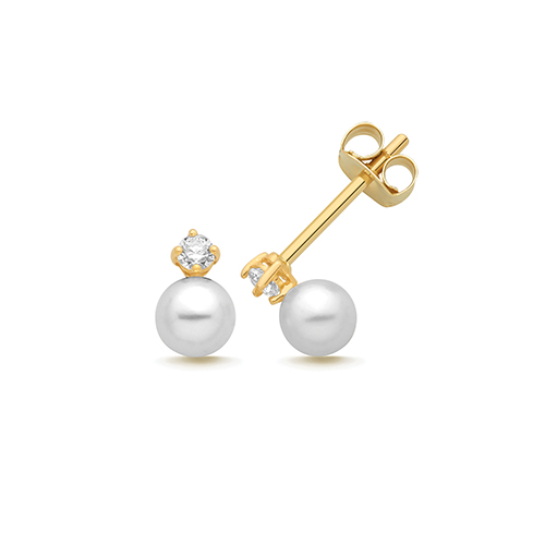 9k Yellow Gold Cz and Pearl Stud Earrings - Image 1