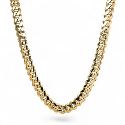 9k Yellow Gold Light Links Solid Cuban Chain With Camouflage Clasp - 8 mm