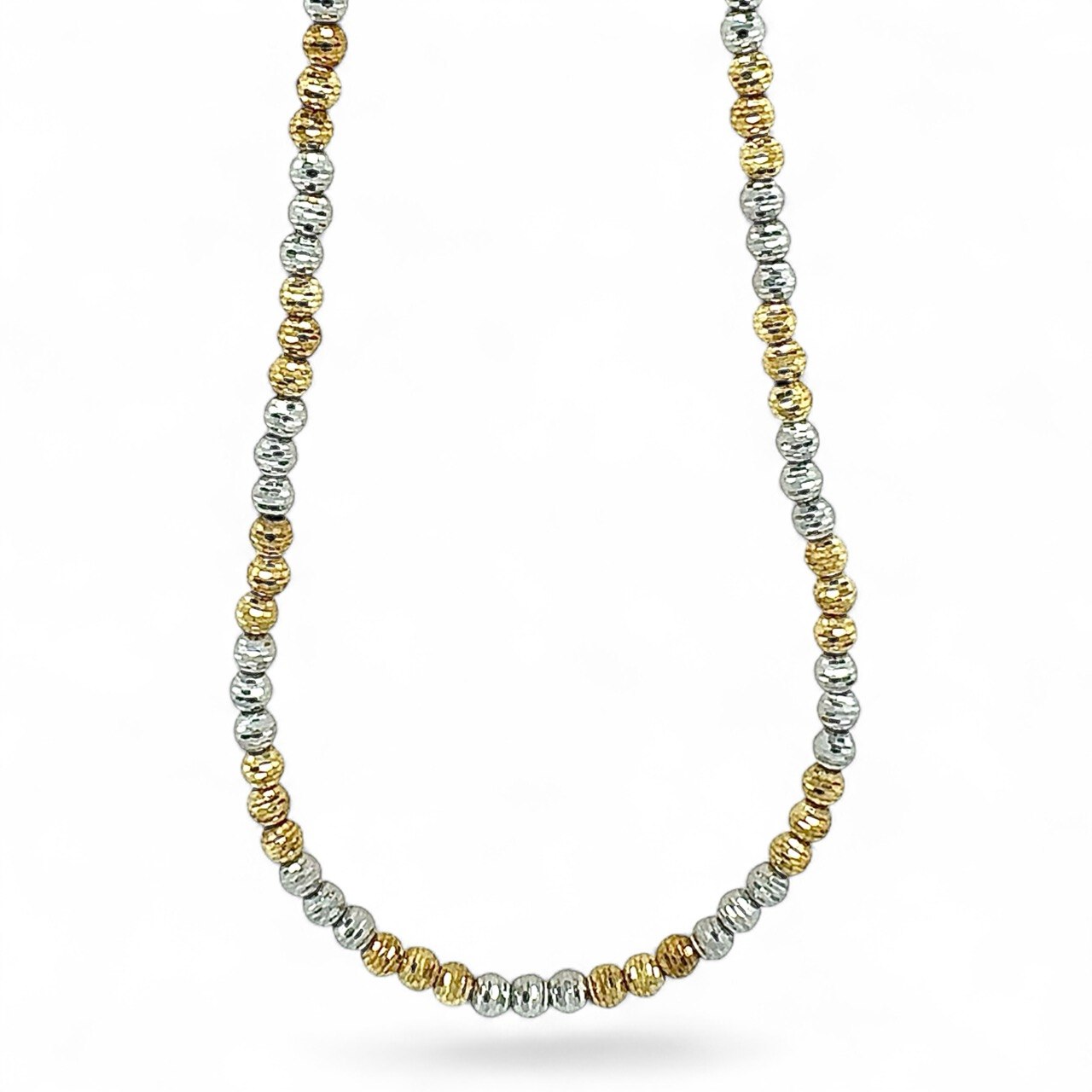 14k Yellow and White Gold Diamond Cut Patterned Ball Chain - 3 mm - Image 1