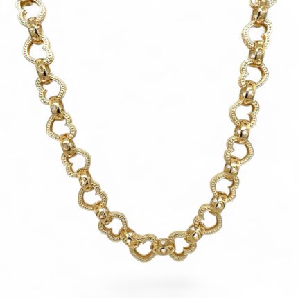 9k Yellow Gold Solid Heart Linked Belcher Chain – 10 mm