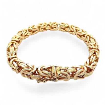 18k Yellow Gold Solid Square Byzantine Bracelet - 7 mm