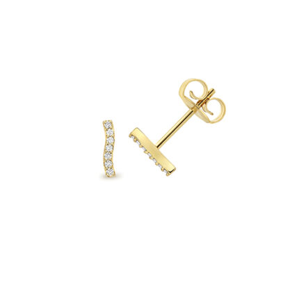 9k Yellow Gold Lab Grown Diamond Wavy Bar Stud Earrings