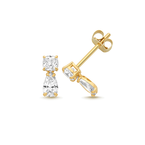 9k Yellow Gold Cz Drop Earrings - Image 1