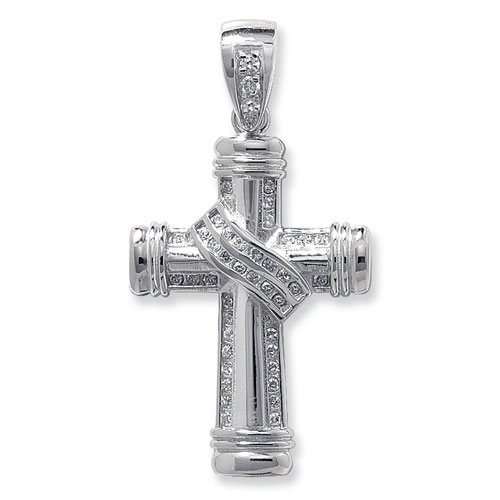 925 Sterling Silver Cz Set Cross Pendant - Image 1