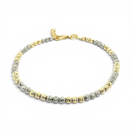 14k white and yellow gold ball bracelet solid diamond cut.