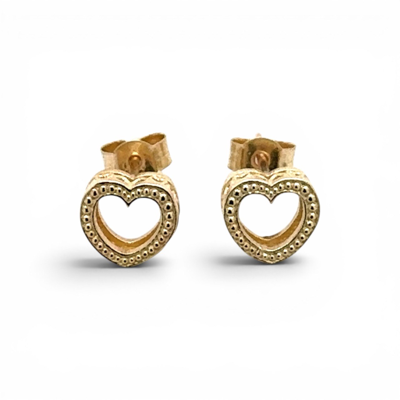9k Yellow Gold Medium Heart Stud Earrings - Image 1