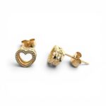 9k Yellow Gold Small Heart Stud Earrings - Image 2