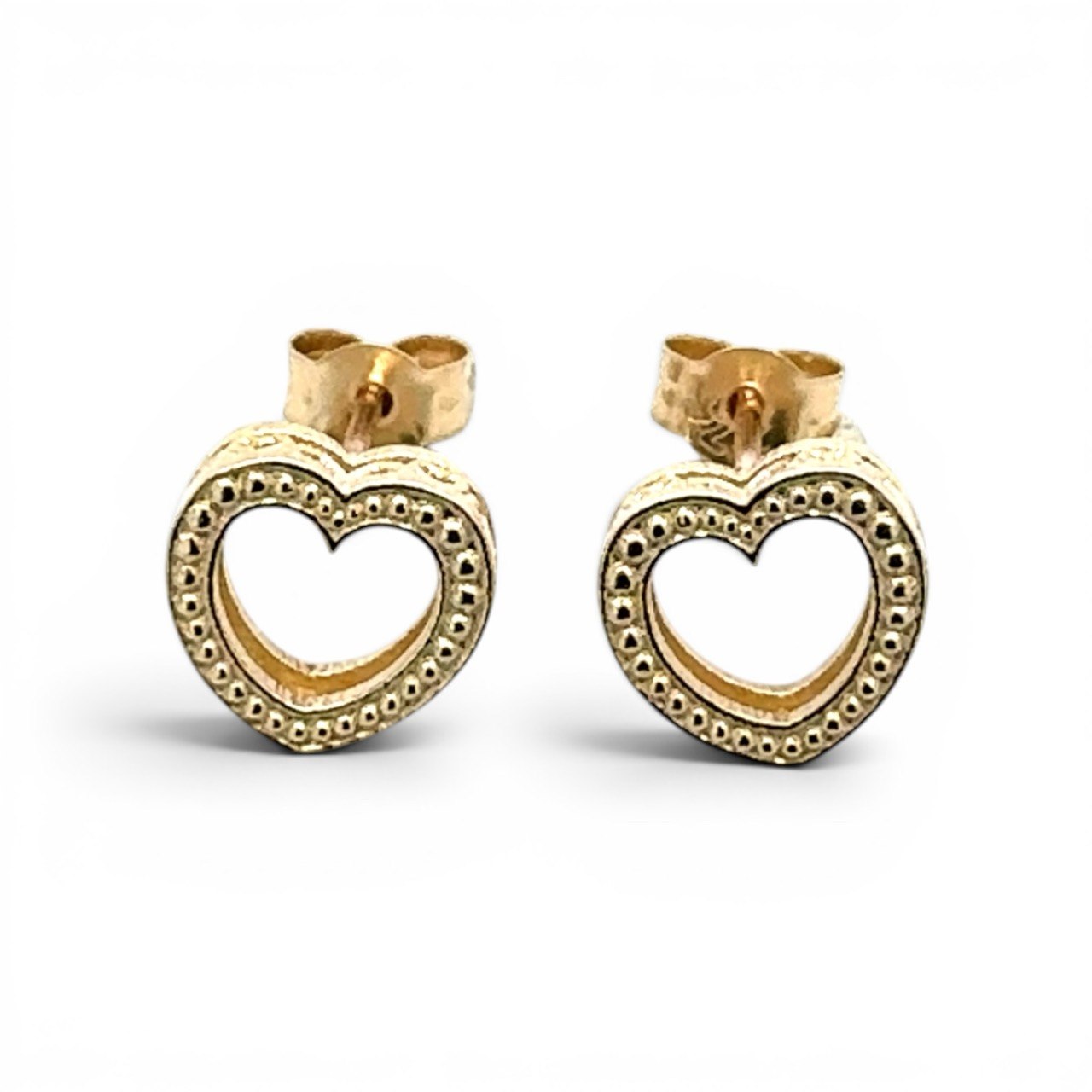 9k Yellow Gold Large Heart Stud Earrings - Image 1