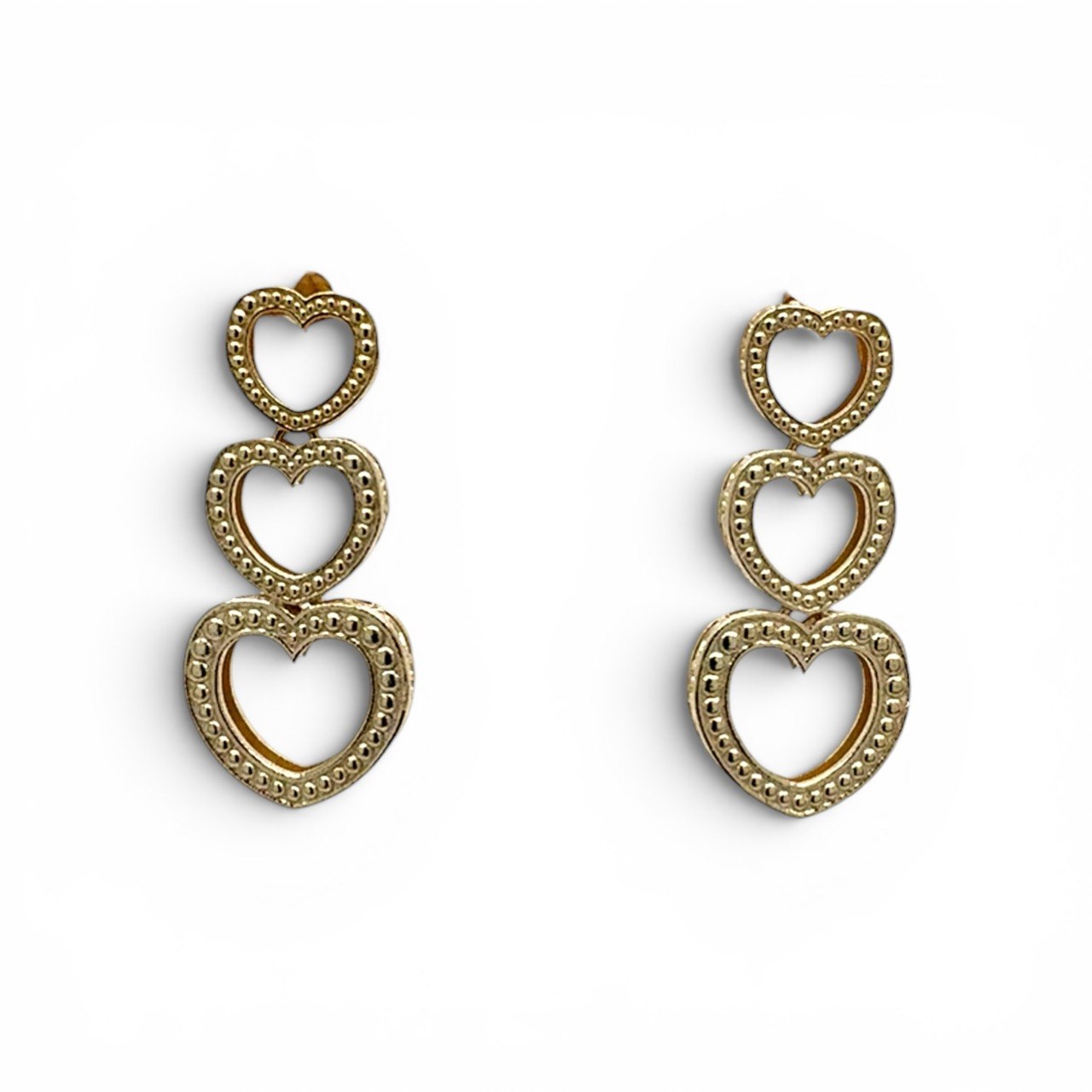 9k Yellow Gold Drop Heart Stud Earrings - Image 1