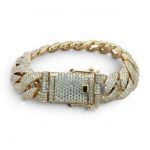 9k Yellow Gold Iced Out with Cz Stones Miami Cuban Bracelet - 14.5 mm