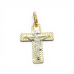 14k Yellow & White Gold Patterned Crucifix Cross Pendant
