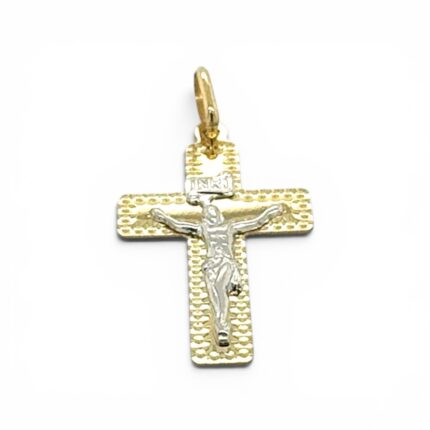 14k Yellow & White Gold Patterned Crucifix Cross Pendant