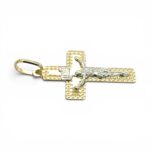 14k Yellow & White Gold Patterned Crucifix Cross Pendant - Image 2