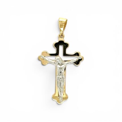 14k Yellow & White Gold Crucifix Cross Pendant