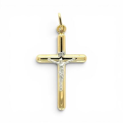 14k Yellow & White Gold Crucifix Cross Pendant