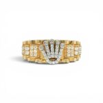 14k Yellow Gold Rolex Inspired Signet Ring With Cubic Zirconia Stones - Image 5