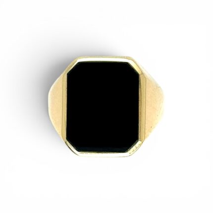 14k Yellow Gold Plain Rectangle Onyx Ring