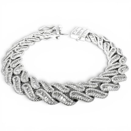925 Sterling Silver Iced Out Cuban Bracelet - 13 mm