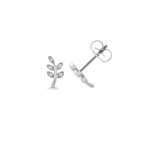 9k White Gold Diamond Set Leaf Stud Earrings - Image 1