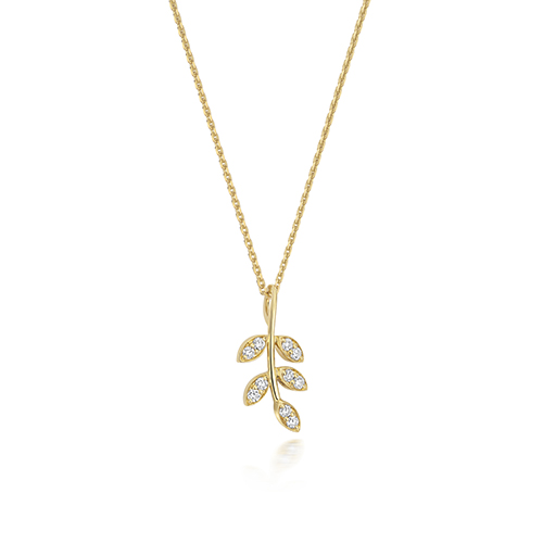 9k Yellow Gold Diamond Set Leaf Necklace - Image 1