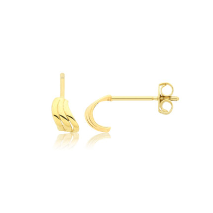 9k Yellow Gold Triple Row Wave Stud Earrings - 3.3 x 5 mm