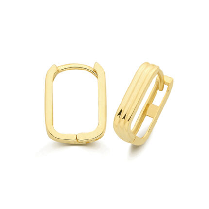 9k Yellow Gold Triple Rectangle Hinged Hoop Earrings - 2.8 x 12.5 mm