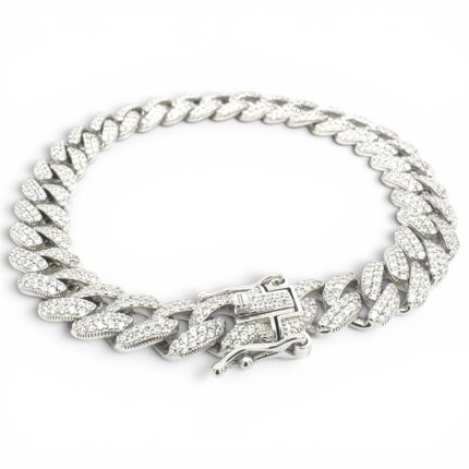 925 Sterling Silver Iced Out Round Cuban Bracelet - 10 mm