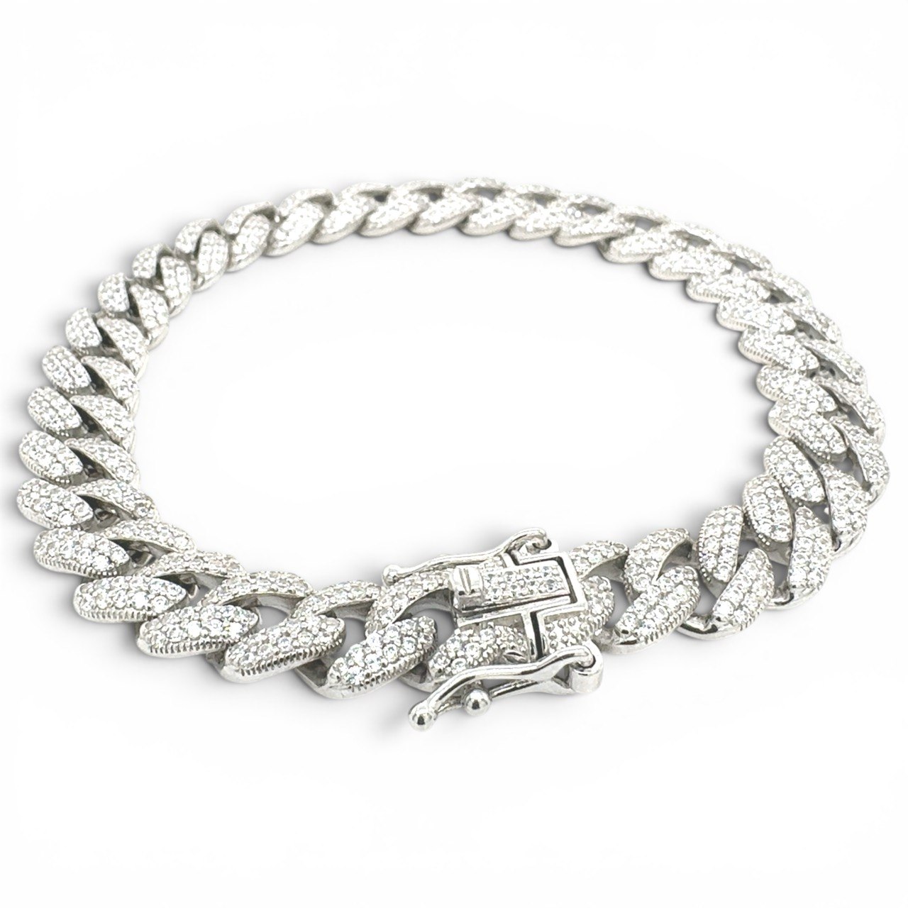 925 Sterling Silver Iced Out Round Cuban Bracelet - 10 mm - Image 1