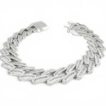 925 Sterling Silver Iced Out Baguette Cuban Bracelet - 13.5 mm - Image 3
