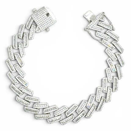 925 Sterling Silver Iced Out Baguette Cuban Bracelet - 13.5 mm