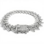925 Sterling Silver Iced Out Waved Cuban Bracelet - 14.5 mm - Image 3