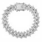 925 Sterling Silver Iced Out Waved Cuban Bracelet - 14.5 mm