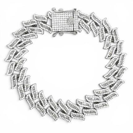 925 Sterling Silver Iced Out Waved Cuban Bracelet - 14.5 mm