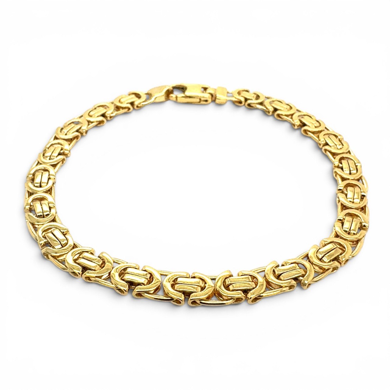 9k Yellow Gold solid flat byzantine bracelet. 9k Yellow Gold solid flat byzantine bracelet. The bracelet 5.5 mm wide Italian made.